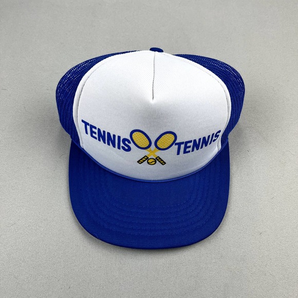 Vintage Tennis Snapback Hat Trucker Adult Blue White Rackets Ball ATP Tour 80s - Picture 2 of 6
